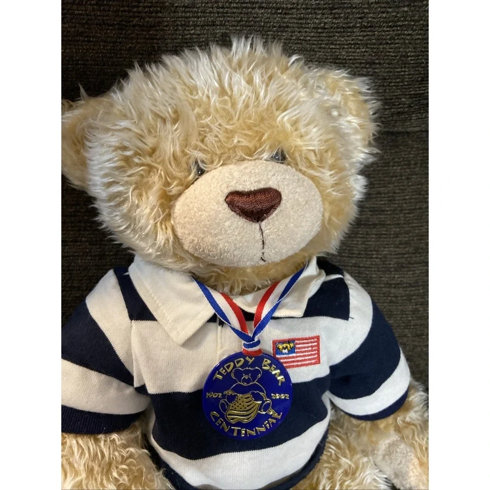 Build A Bear Cream Colored Bear With Blue And White Shirt and Centennial 17 🧸